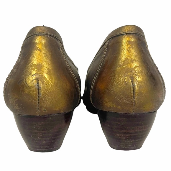 PETRA Donald J Pliner Bronze Metallic Leather Slip On Heeled Loafer - Picture 4 of 12